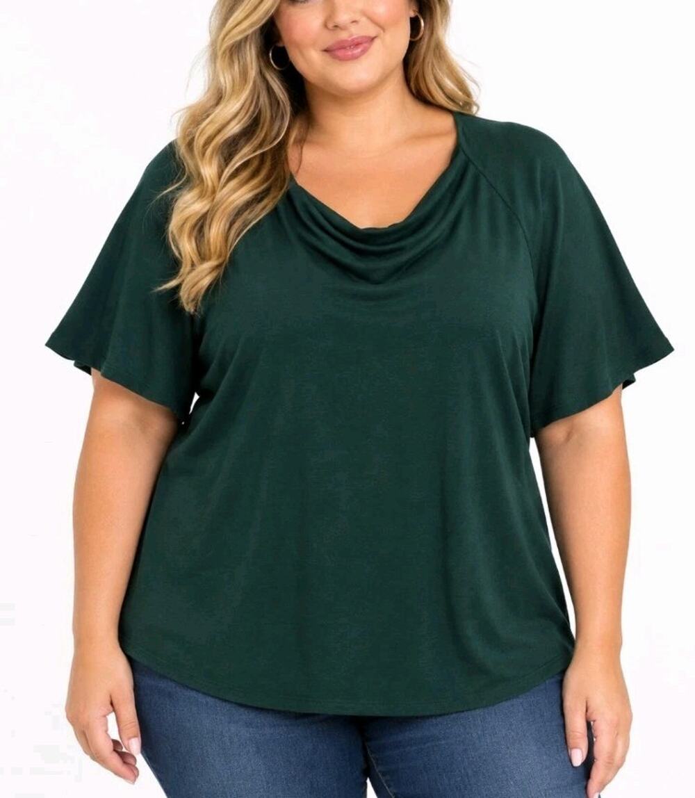 Chico's ~Woman Size 4(US XXL)~ Dark Green Short Sleeve Top Blouse Stretch.